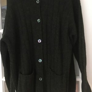 Margaret O’Leary Vintage Dark Olive Green Long Cardigan Sweater Jacket XL (2)